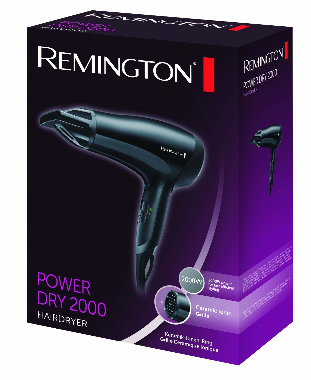 Remington D3010 2000W Power Dry Hair Dryer in box